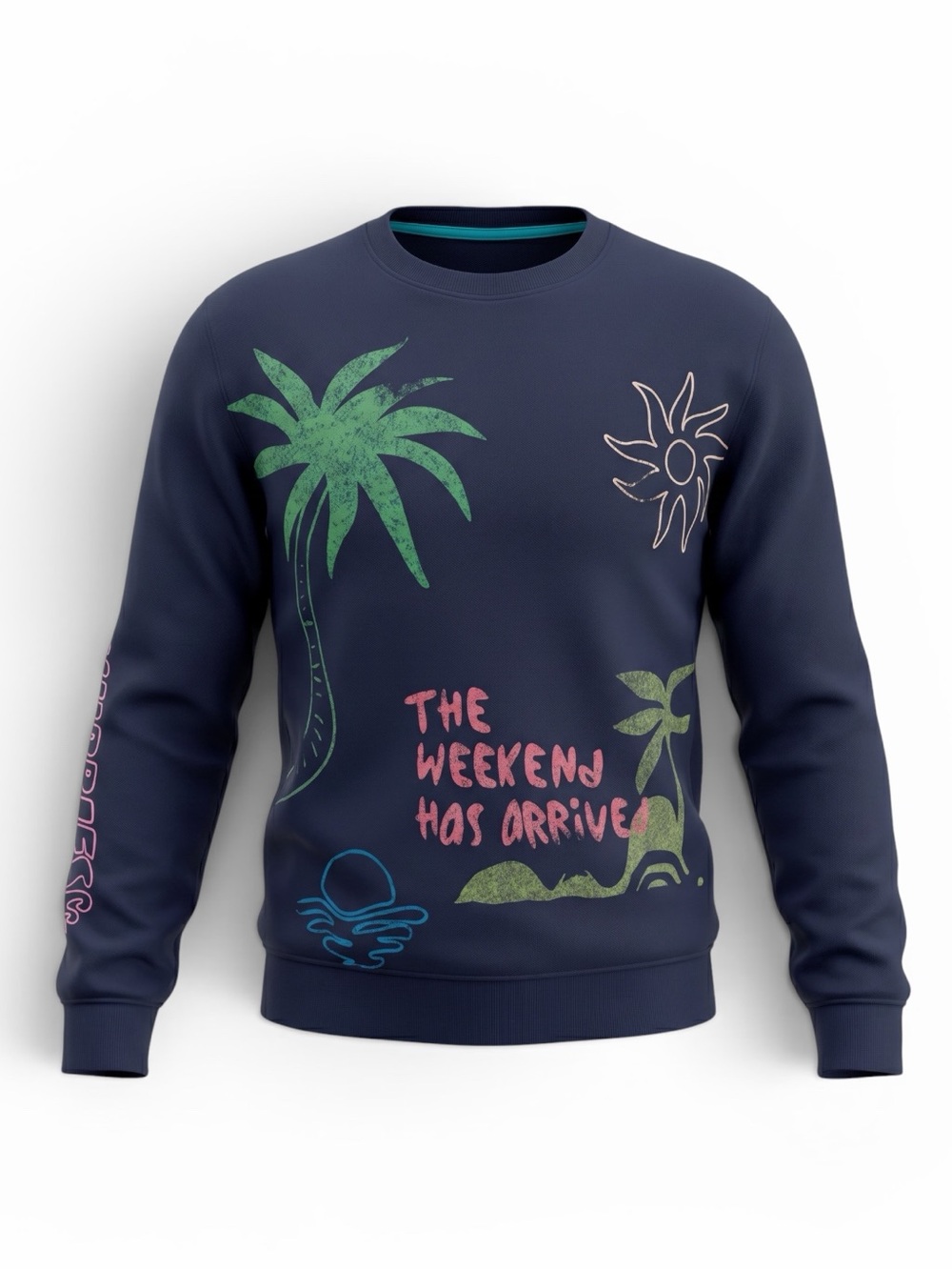 Chubbies Terry Crewneck The Sketchy Blue Palm Tree Sweat Shirt Men Size Medium
